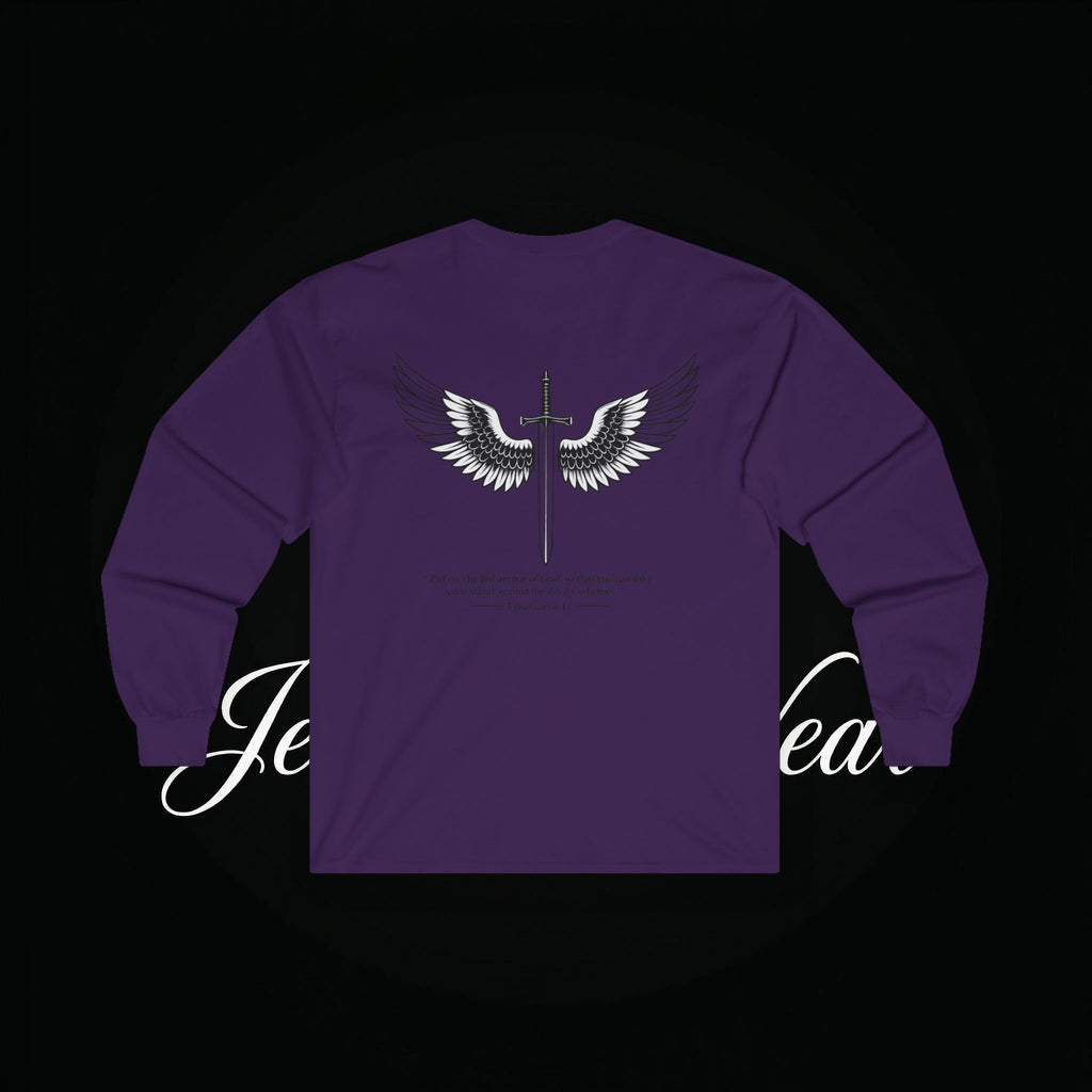 Angel Wings Sword Long Sleeve Tee — "You are the first..." Inspirational Graphic Shirt