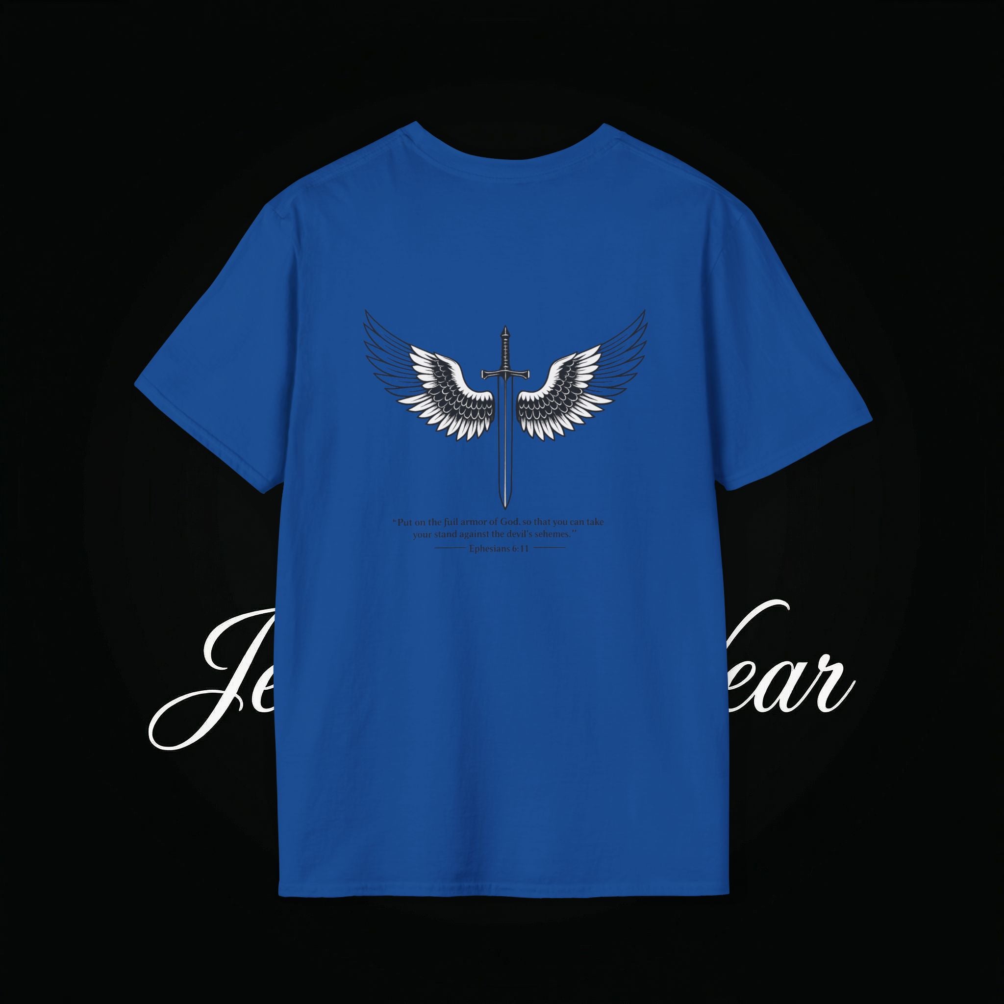 Christian Cross Sword T-Shirt — Winged Sword & Scripture Graphic