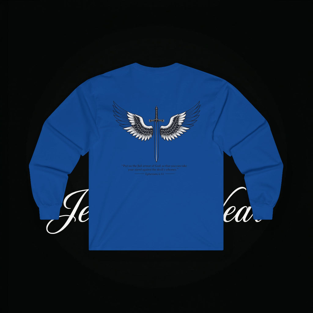 Angel Wings Sword Long Sleeve Tee — "You are the first..." Inspirational Graphic Shirt