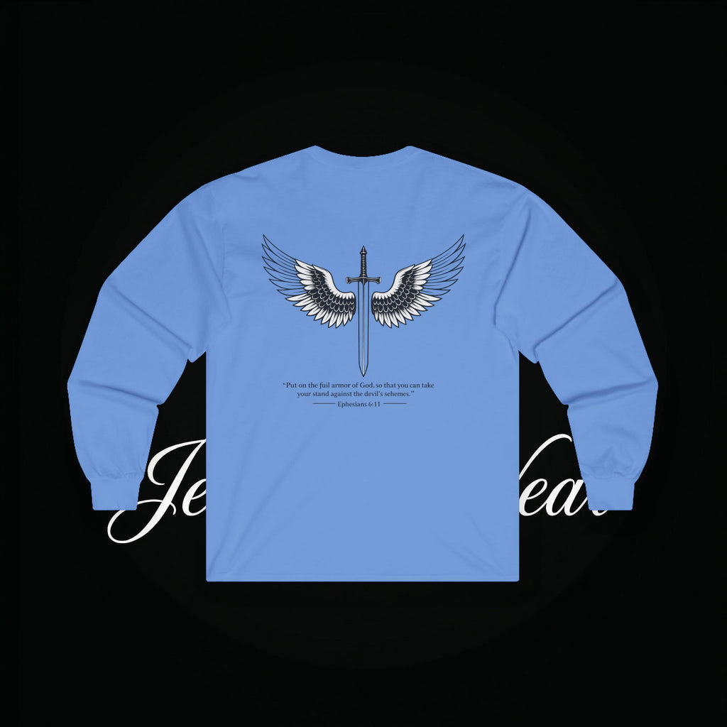 Angel Wings Sword Long Sleeve Tee — "You are the first..." Inspirational Graphic Shirt