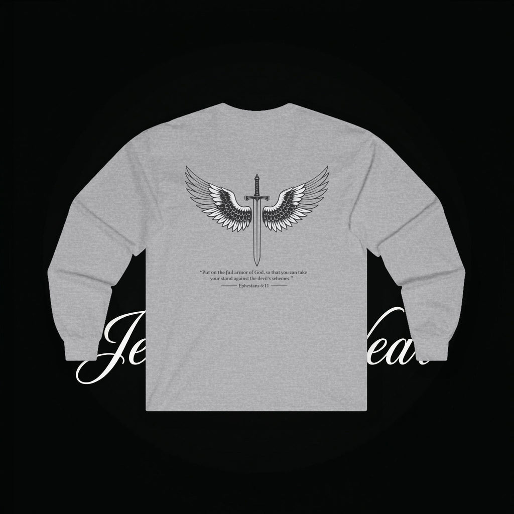 Angel Wings Sword Long Sleeve Tee — "You are the first..." Inspirational Graphic Shirt