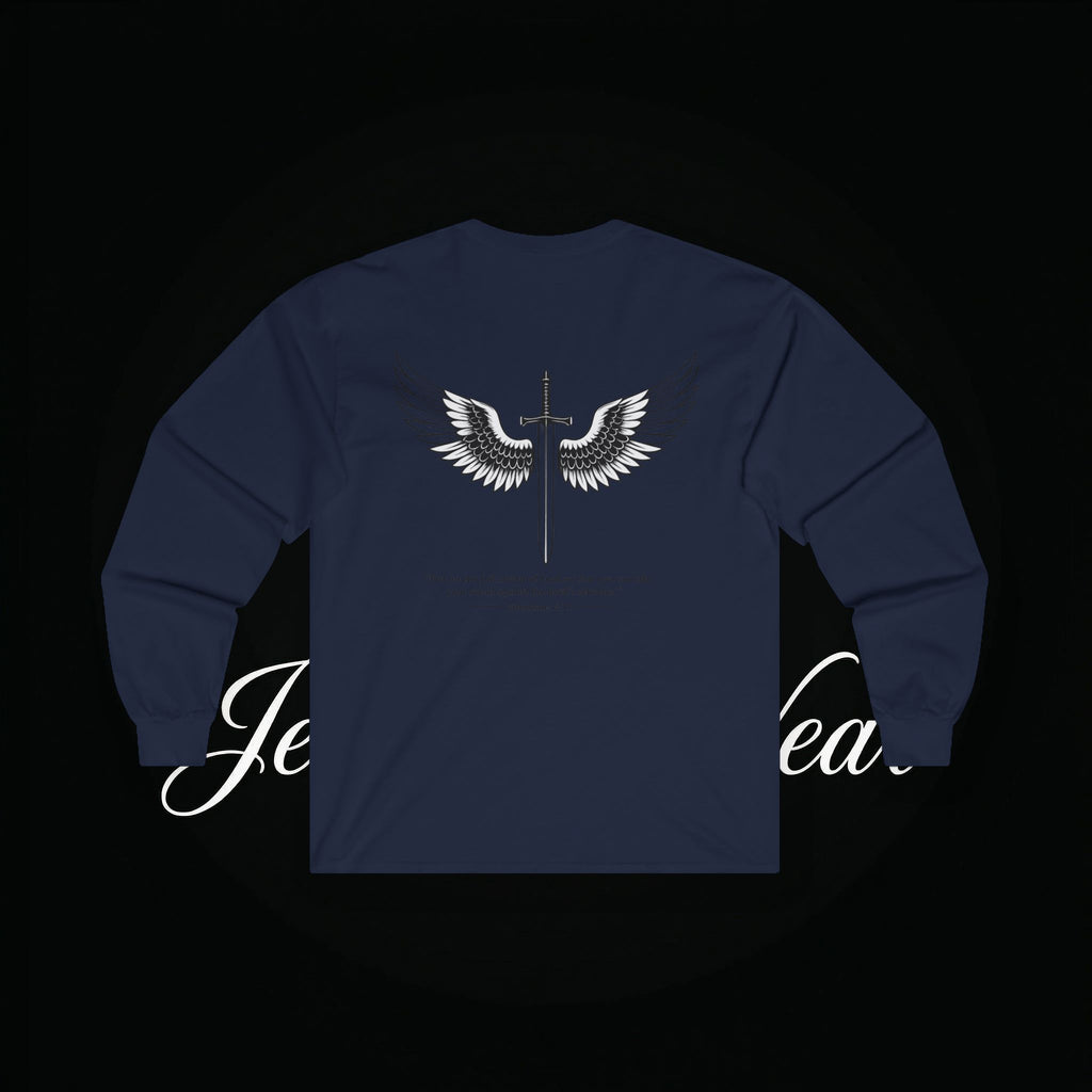 Angel Wings Sword Long Sleeve Tee — "You are the first..." Inspirational Graphic Shirt