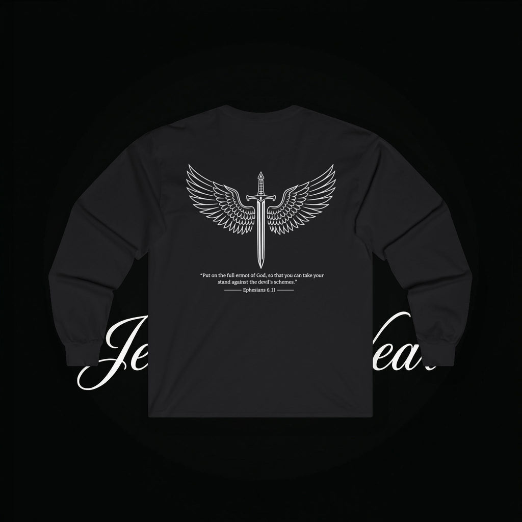 Angel Wings Sword Long Sleeve Tee — "You are the first..." Inspirational Graphic Shirt