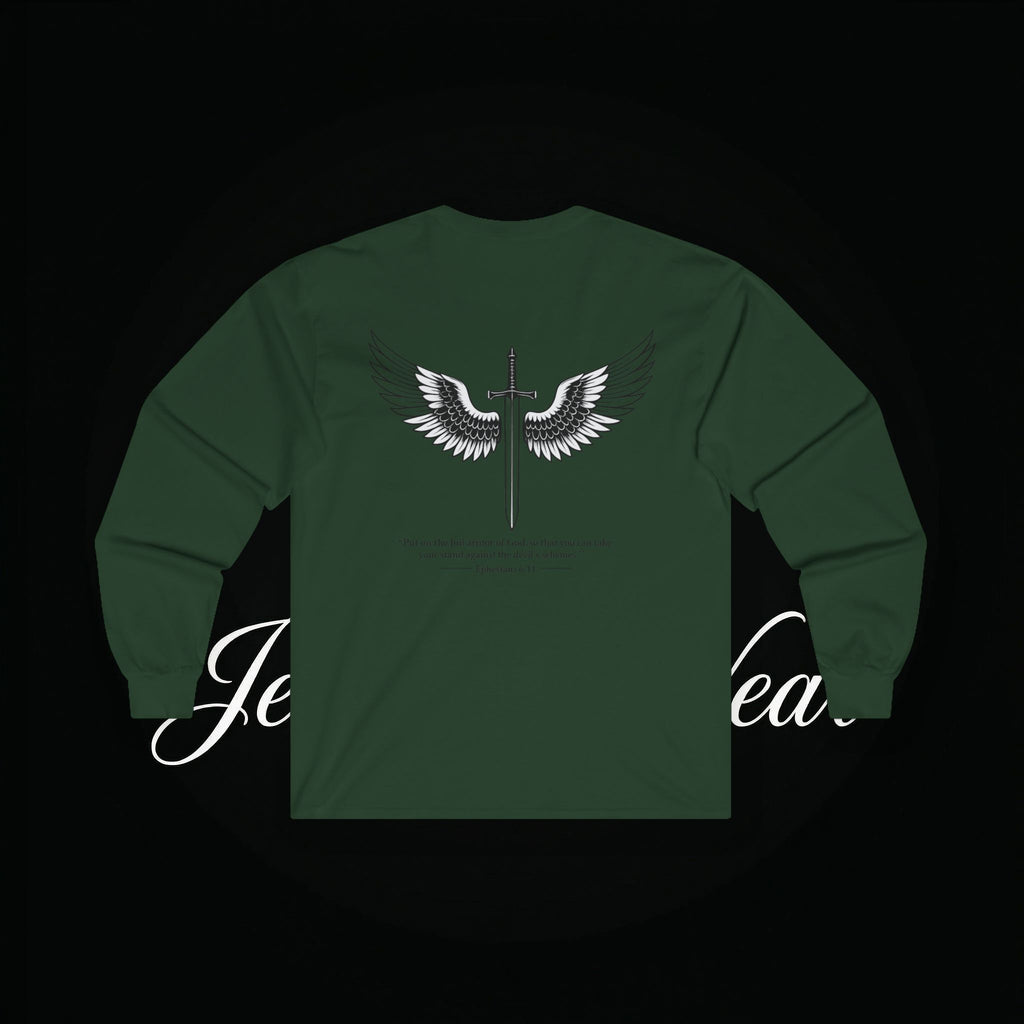 Angel Wings Sword Long Sleeve Tee — "You are the first..." Inspirational Graphic Shirt
