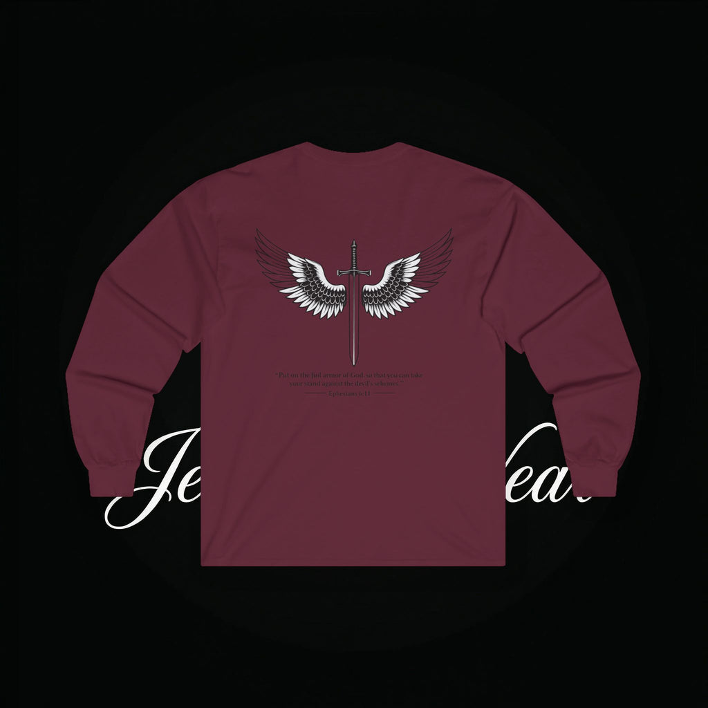 Angel Wings Sword Long Sleeve Tee — "You are the first..." Inspirational Graphic Shirt