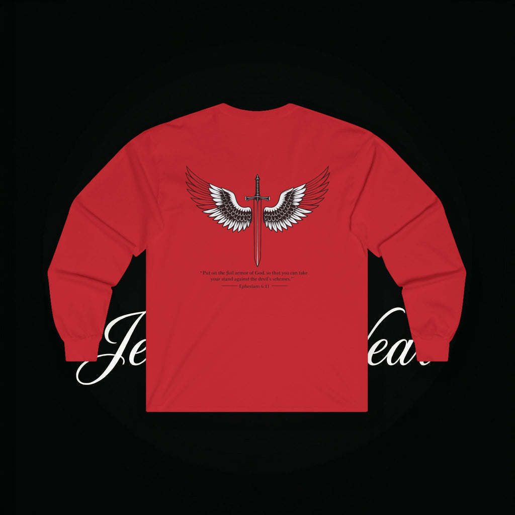 Angel Wings Sword Long Sleeve Tee — "You are the first..." Inspirational Graphic Shirt