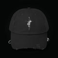Distressed Black Cap with Rose Cross Embroidery — Gothic Floral Baseball Hat