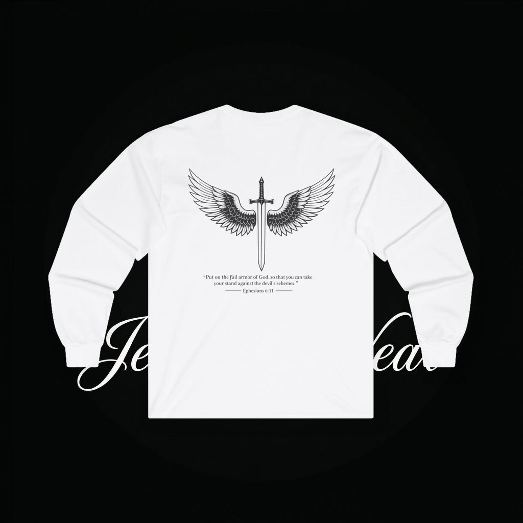 Angel Wings Sword Long Sleeve Tee — "You are the first..." Inspirational Graphic Shirt