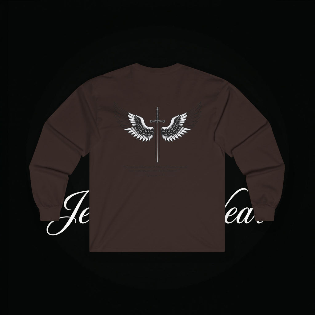 Angel Wings Sword Long Sleeve Tee — "You are the first..." Inspirational Graphic Shirt